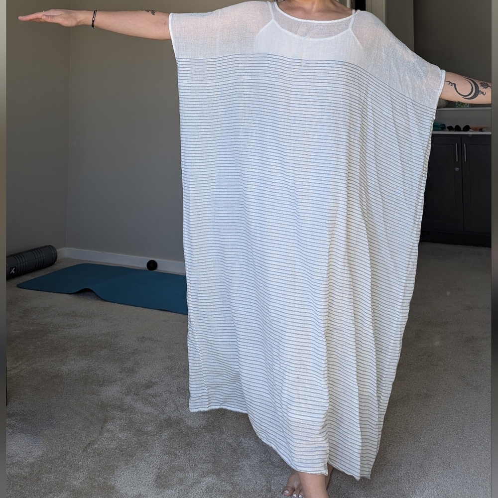 Mes Demoiselles 100% cotton maxi striped dress - TU Taille Unique OneSize Abaya